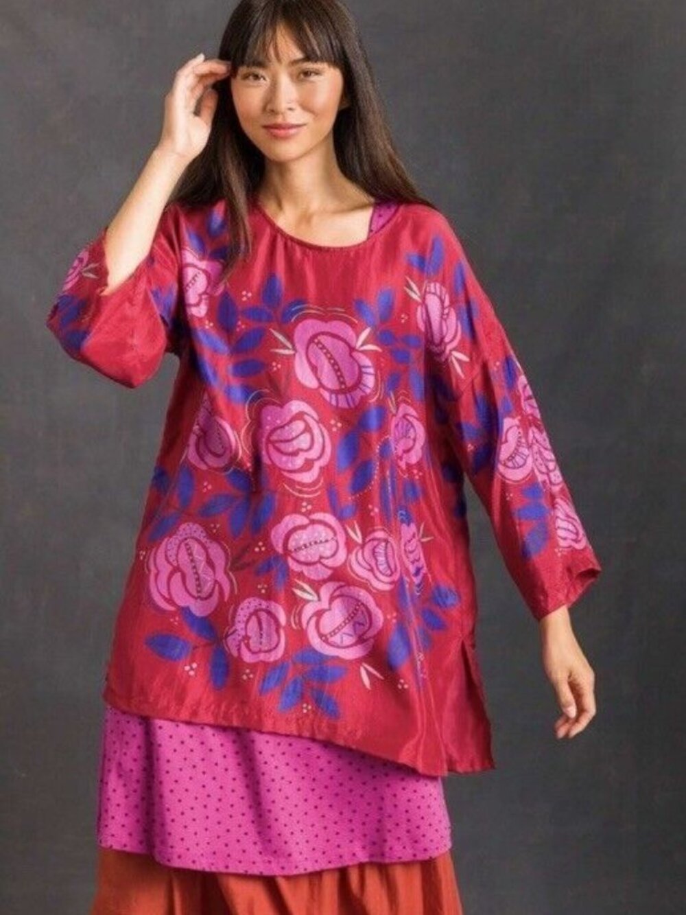 Gudrun Sjoden 100% SILK Top Blouse Overpiece L/XL